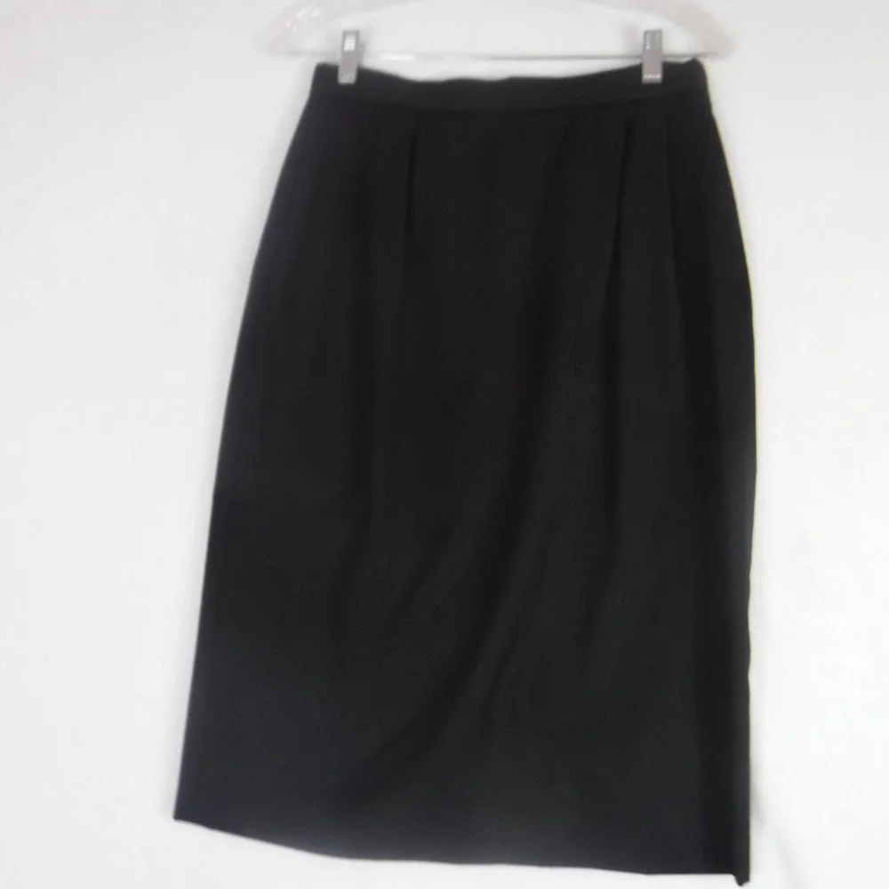 VTG Classic‎ Black Wool Blend Pencil Skirt Pleated Knee Length Size 10 Office